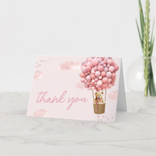 Rosa Nalle Ballon Baby Shower Tack Kort