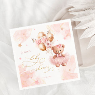 Rosa Nalle Ballon Barly Wait Baby Shower Pappersservett