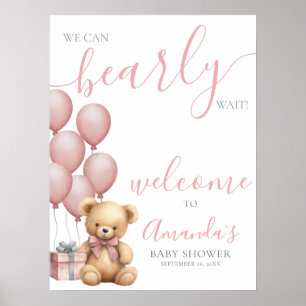 Rosa Nalle Ballong Baby Shower Välkommen Poster