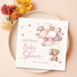 Rosa Nalle Balloon Baby Shower Napkins Pappersservett