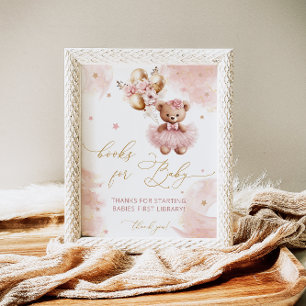 Rosa Nalle Balloon Flicka Bokar för Baby Poster