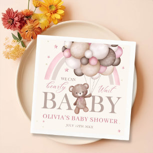 Rosa Nalle Balloon Girl Baby Shower Napkins Pappersservett