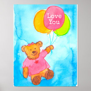 Rosa Nalle Balloons Kärlek You Poster