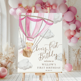 Rosa Nalle Beary First Birday Välkomstskylt Poster