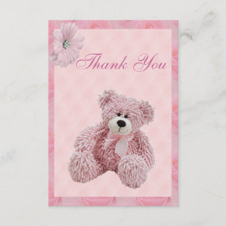 Rosa nalle- & blommatackbaby shower tack kort
