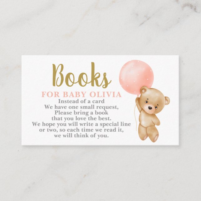 Rosa Nalle Bokar för Baby-begärandekort Tilläggskort (Framsida)