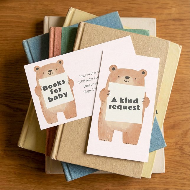 Rosa nalle Bokar för begäran om baby Tilläggskort (Pink teddy Bear Books for baby Request Enclosure Card.)