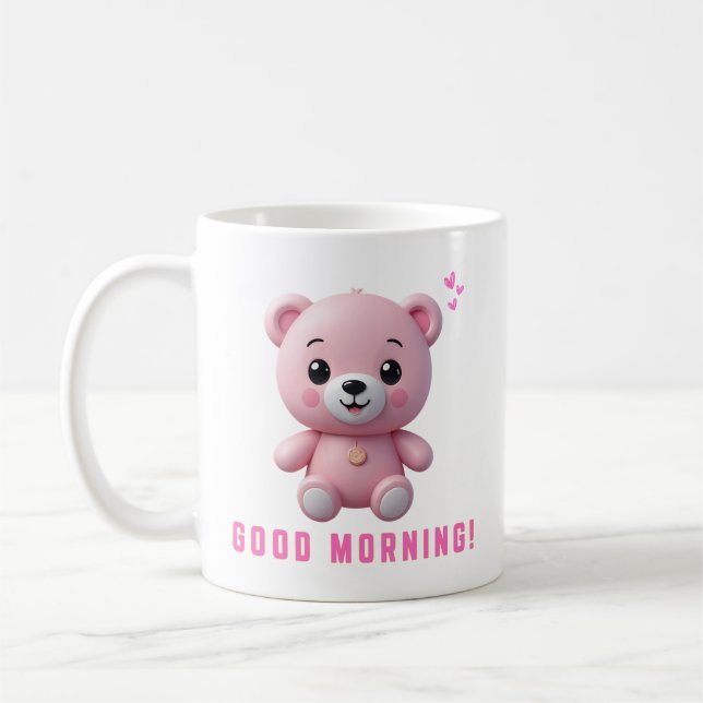 Rosa Nalle Bra Morgon Mugg | Cute Gift för K (Vänster)