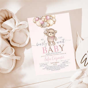 Rosa Nalle Bubblor Baby Shower Girl Inbjudningar