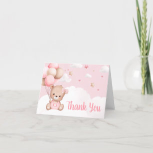 Rosa Nalle Clouds Balloon Baby Shower Tack Kort