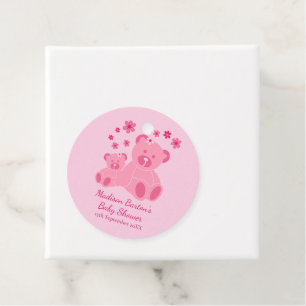 Rosa Nalle Cute Girl Baby Shower Gåvor Etiketter