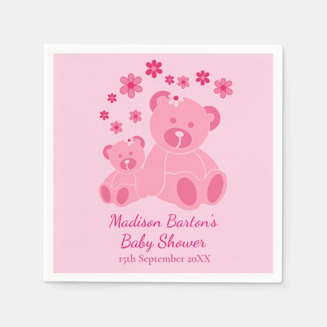 Rosa Nalle Cute Girl Baby Shower Pappersservett (Framsidan)