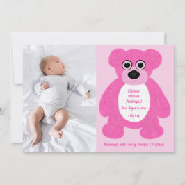 Rosa Nalle Flicka Birth Annouement Inbjudningar
