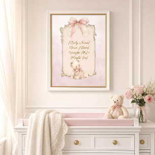 Rosa nalle födelsestadistik barnkammareaffisch poster