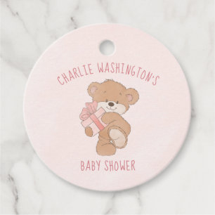 Rosa Nalle Girl Baby Shower Gåvor Etiketter