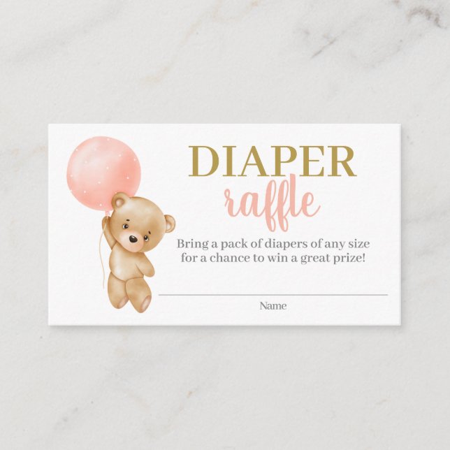 Rosa Nalle Girl Diaper Raffle-höljeskort Tilläggskort (Framsida)