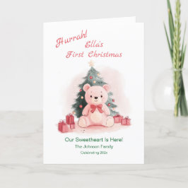 Rosa Nalle Helgdag för första jul Helgkort