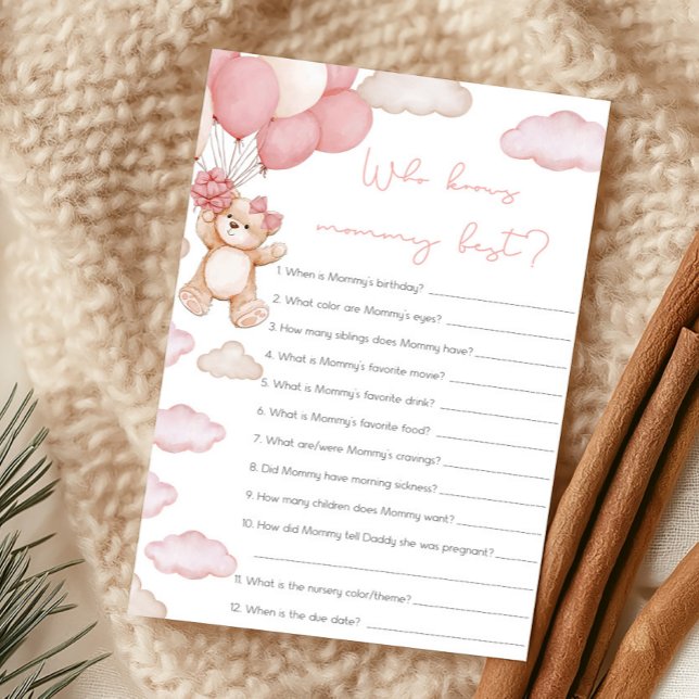Rosa Nalle Knapp Vem Vet Vem Som Är Mammapappa Bäs (Girl Bear Balloon Baby Shower Who Knows Mommy Right Game)