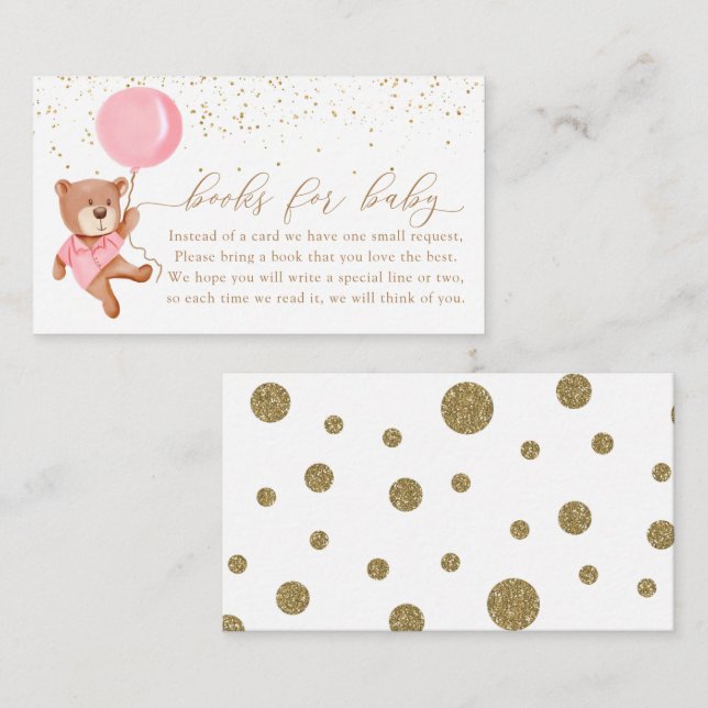 Rosa Nalle med Balloon Bokar för Baby Tilläggskort (Fram/baksida)