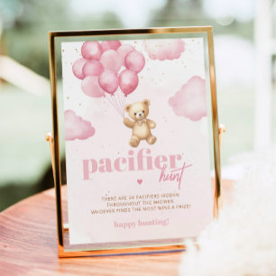 Rosa nalle Nappar jagar babyduschspel Poster