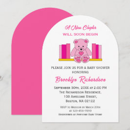 Rosa Nalle Nytt kapitel Storybook Baby Shower Inbjudningar