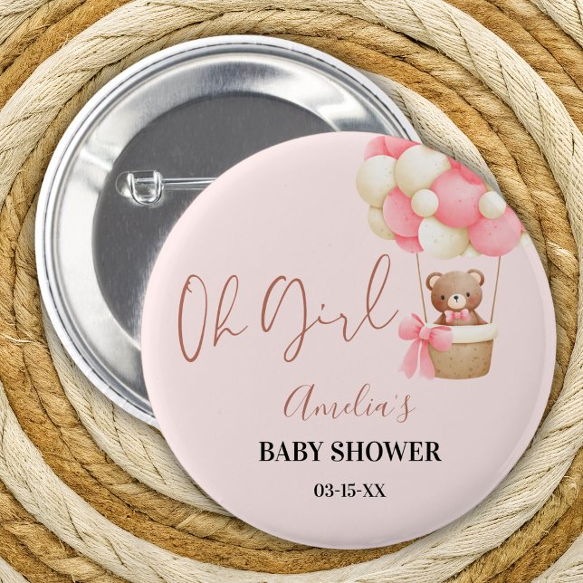 Rosa Nalle Oh Girl Balloon Baby Shower Knapp (Skapare uppladdad)