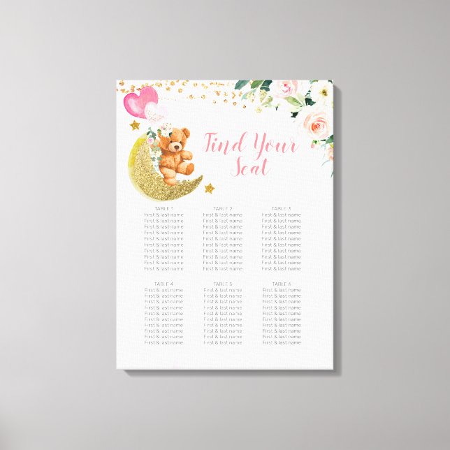 Rosa Nalle - platshållarskylt för ballonger Canvastryck (Framsida)