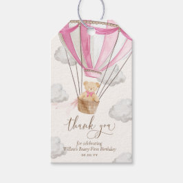 Rosa Nalle Tack Beary First Birthday Presentetikett