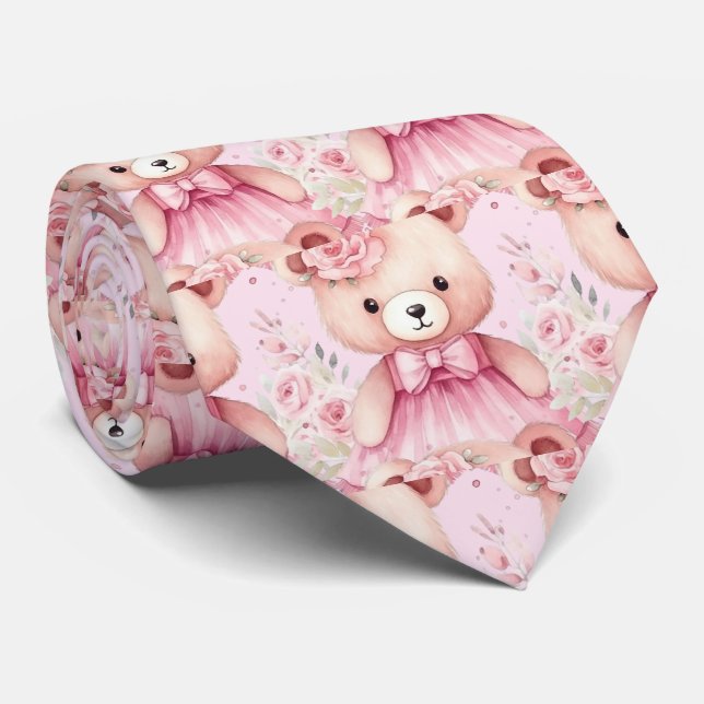 Rosa nallebandklänning halsduk slips (Rullad)