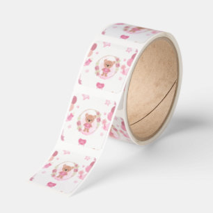 Rosa nallebarns baby shower fyrkantigt klistermärke