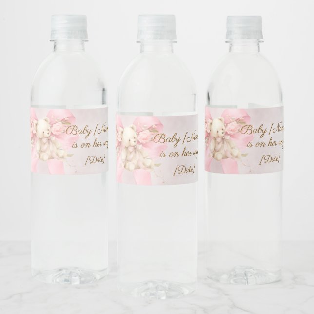 Rosa nallebarnsbarnskujuhy etikett för vattenflask (Flaskor)