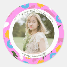 rosa namn födelsedag modern blomster romantisk dek runt klistermärke