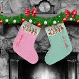 Rosa Namn Marching Quirky julrenar Stor Julstrumpa