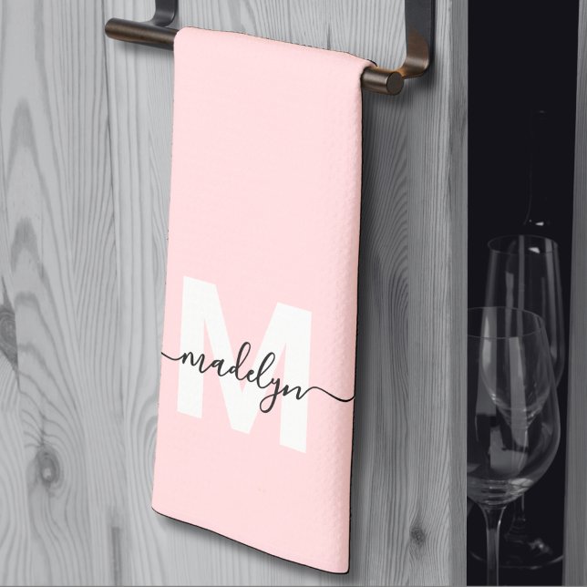  Rosa Namn Monogram Kökshandduk (Blush Pink Name Monogram kitchen towel)