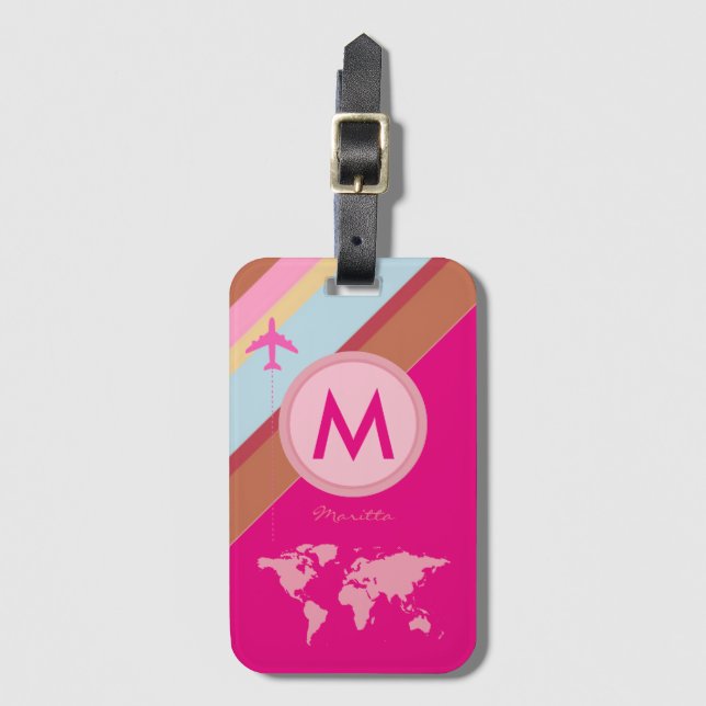 rosa namn monogram personlig för resor med flygpla bagagebricka (Framsida vertikal)