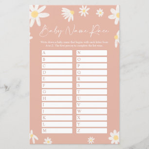 Rosa Namn Tävling Baby Shower Game Card