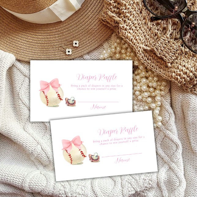 Rosa nappbaseboll blöja lotteri baby shower tilläggskort (Pink Pacifier Baseball Diaper Raffle Baby Shower Enclosure Card)