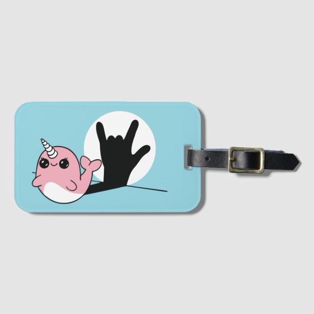 Rosa Narwhal ASL I Kärlek You - Döv Culture Design Bagagebricka (Framsida horisontal)