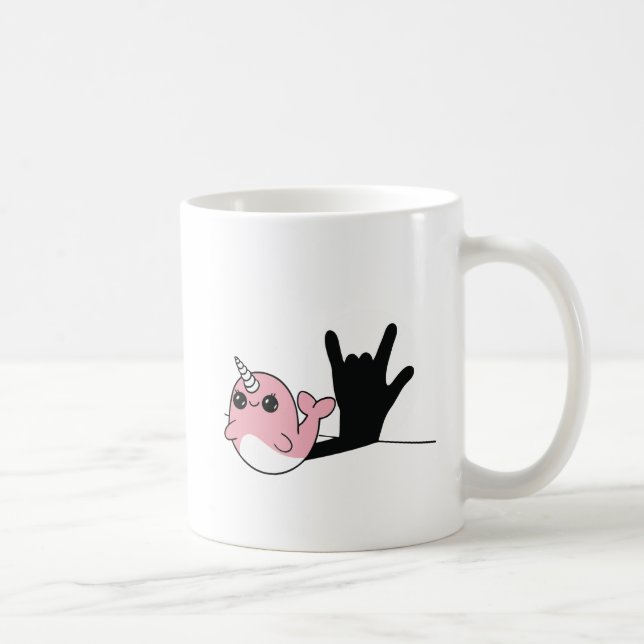 Rosa Narwhal ASL I Kärlek You - Döv Culture Design Kaffemugg (Höger)