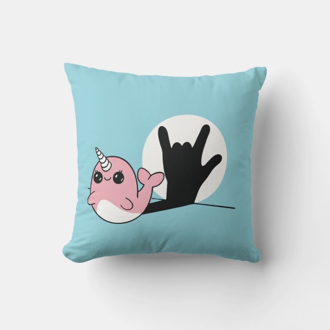 Rosa Narwhal ASL I Kärlek You - Döv Culture Design Kudde (Framsida)