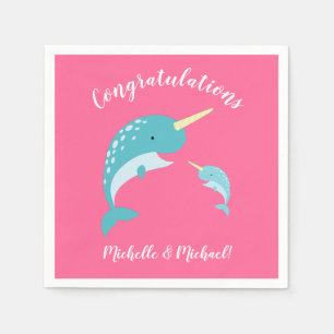 Rosa Narwhal Baby Shower Pappersservett