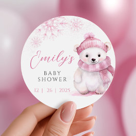 Rosa Nästan Väntar Baby Shower-klistermärken Runt Klistermärke