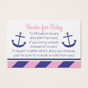 Rosa Nautical Anchor Baby Shower ger ett Bok-kort Visitkort