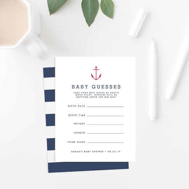 Rosa Nautical Anchor Baby Shower Guessing Game (Skapare uppladdad)