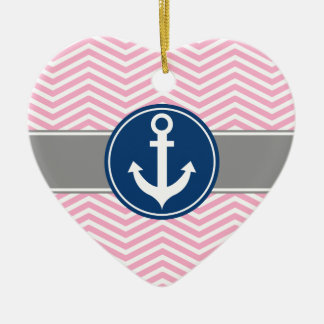 Rosa Nautical Anchor Chevron Julgransprydnad Keramik