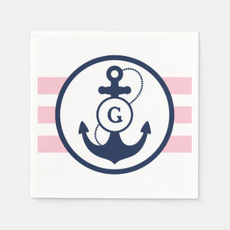 Rosa Nautical Anchor Monogram Pappersservett