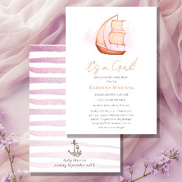 Rosa Nautical Äventyr Det är en flicka Baby Shower Inbjudningar