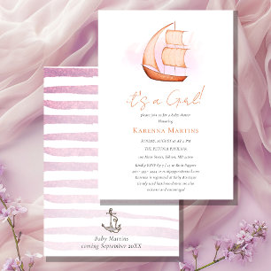 Rosa Nautical Äventyr Det är en flicka Baby Shower Inbjudningar