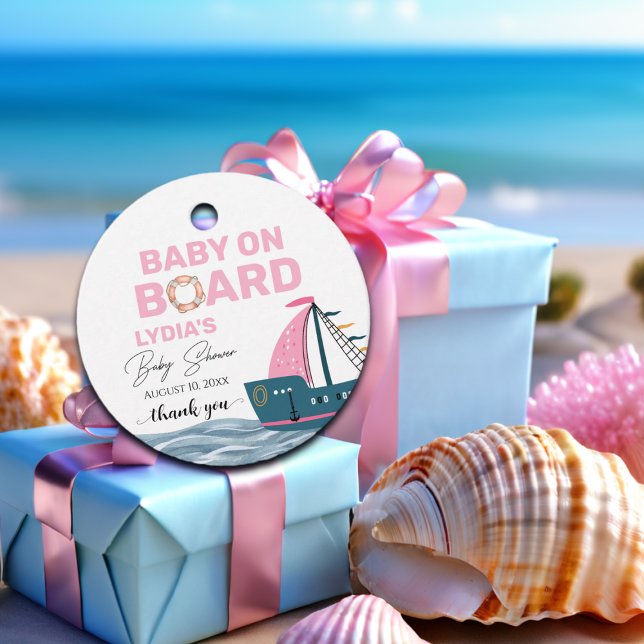 Rosa Nautical Baby på babyduschen ombord Gåvor Etiketter (Skapare uppladdad)