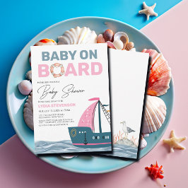 Rosa Nautical Baby på babyduschen ombord Inbjudningar
